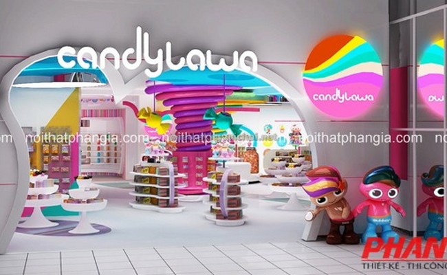 khu vui chơi trẻ em với cửa hàng kẹo ngọt